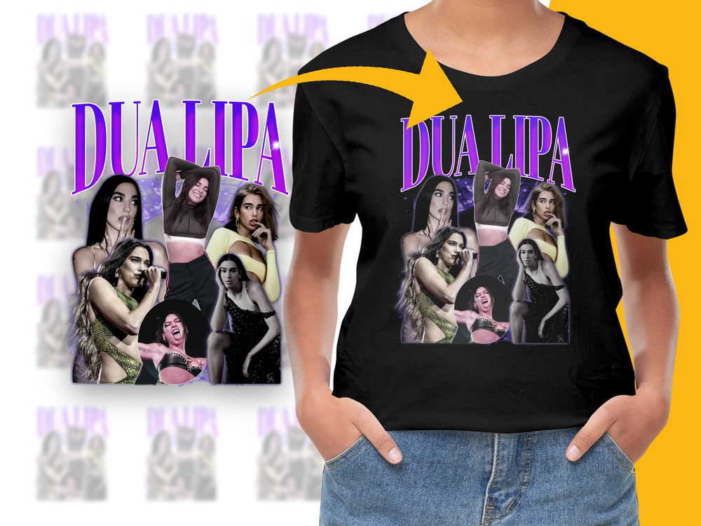 Dua Lipa Fan T-Shirt, Pop Music Idol Graphic Tee, Women's Black Cotton Shirt, Stylish Celebrity Merchandise