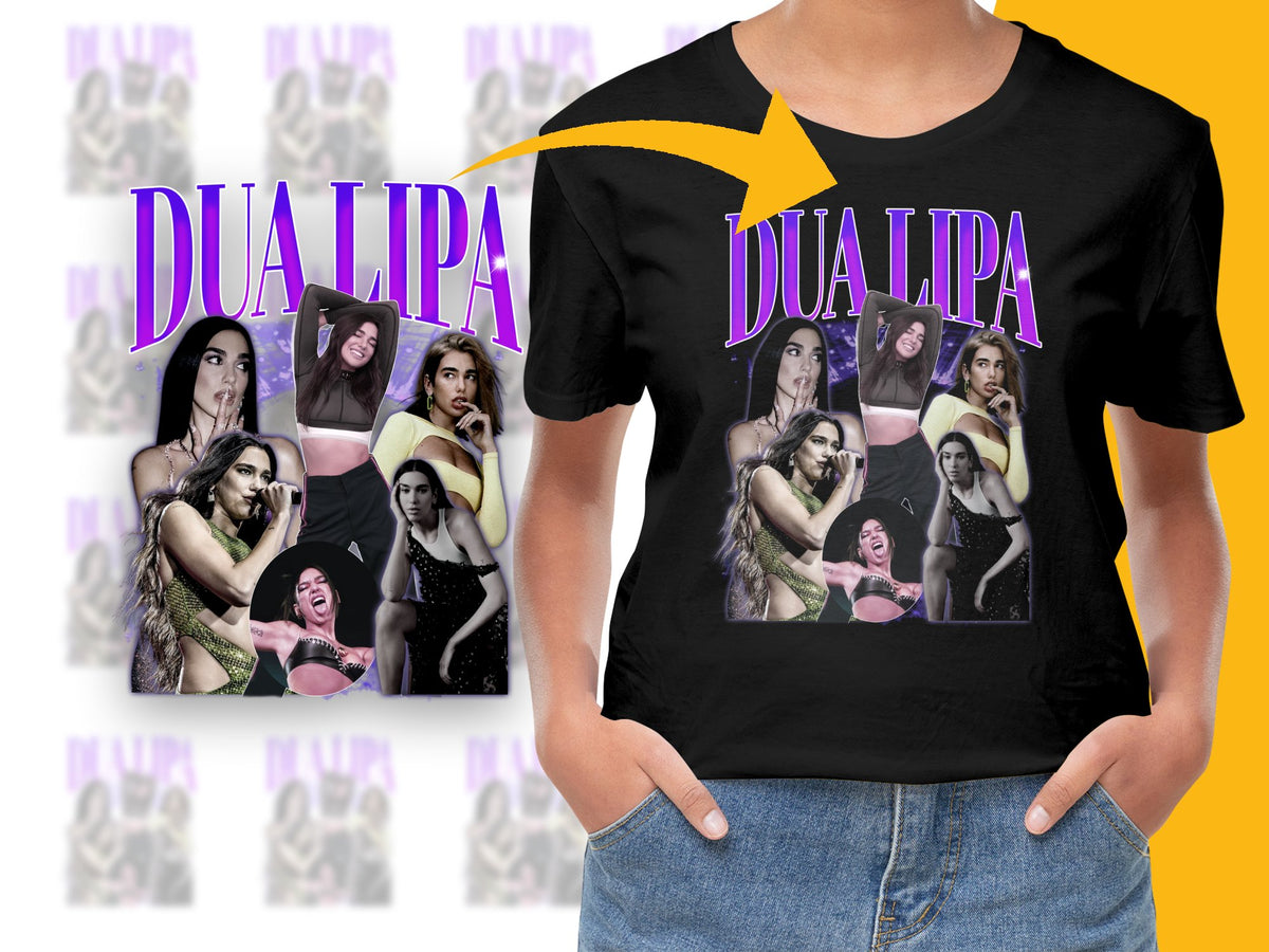 Dua Lipa Fan T-Shirt, Pop Music Idol Graphic Tee, Women's Black Cotton Shirt, Stylish Celebrity Merchandise
