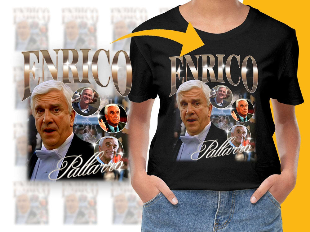 Enrico Pallazzo Funny Graphic T-Shirt, Vintage Movie Parody Tee, Unique Film Character Shirt, Casual Apparel