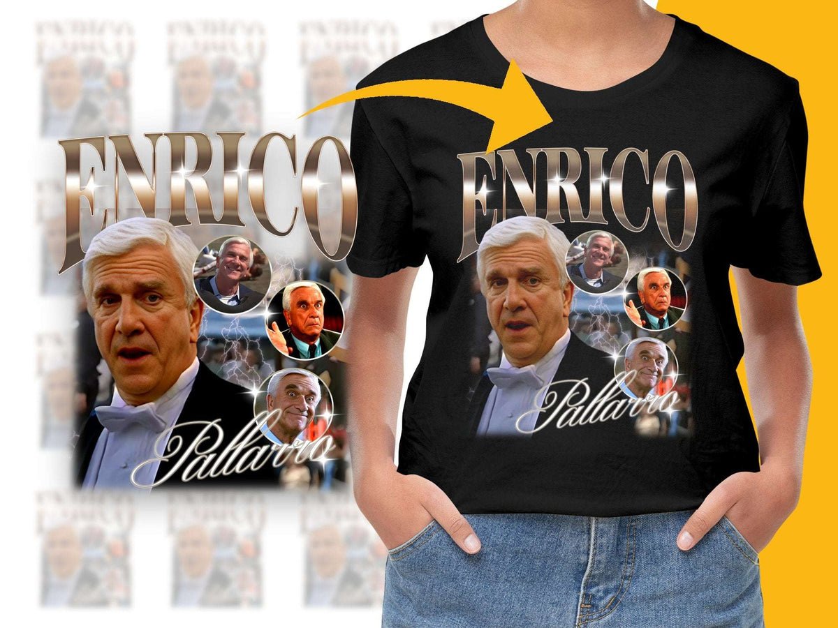 Enrico Pallazzo Funny Graphic T-Shirt, Vintage Movie Parody Tee, Unique Film Character Shirt, Casual Apparel
