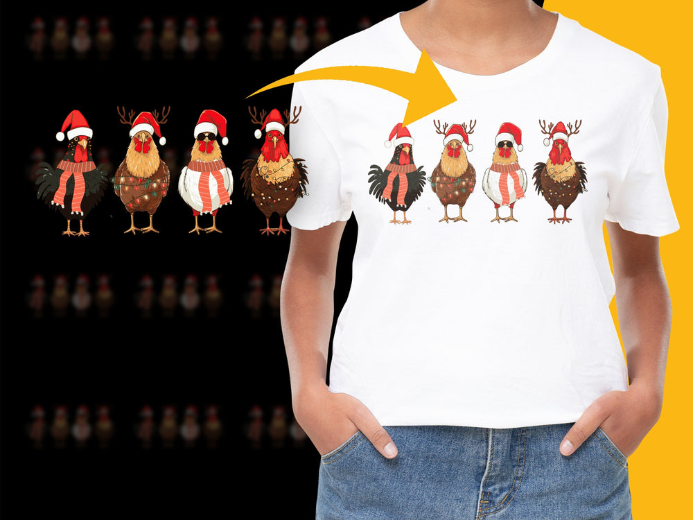 Festive Rooster Christmas T-Shirt, Cute Holiday Graphic Tee, Unisex Farm Animal Holiday Apparel