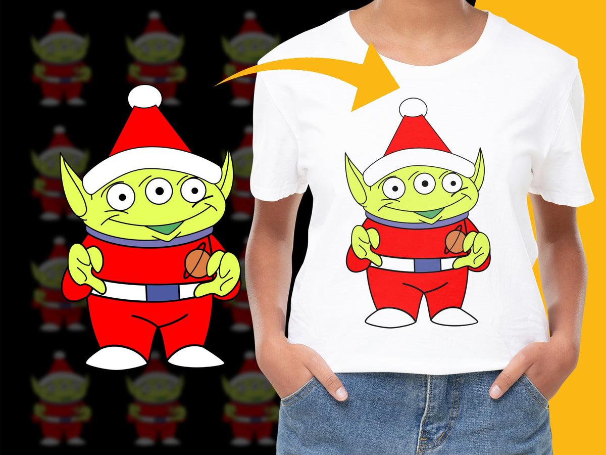 Festive Alien Santa Graphic T-Shirt, Cute Green Martian Christmas Tee, Holiday Apparel for All Ages