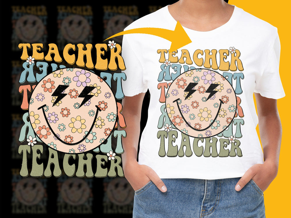 Teacher Gift T-Shirt Retro Floral Graphic Unisex Apparel for Educators Primary School Vintage Design