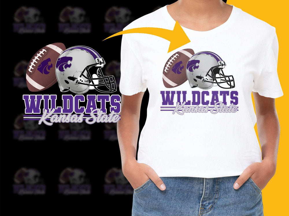 Kansas State Wildcats Football T-Shirt, Youth and Adult Sizes, Purple and White Graphic Tee