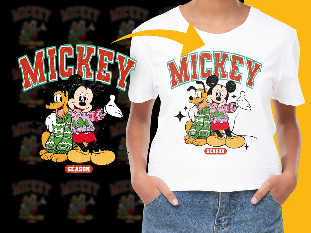 Kids Mickey Mouse Christmas T-Shirt, Holiday Graphic Tee, Festive Cartoon Character Top