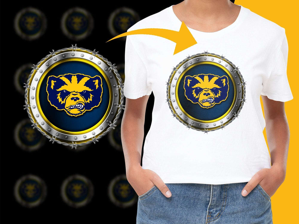 Men's Graphic T-Shirt with Blue Bear Design, Casual Streetwear Tee, Unique Emblem Shirt, Bold Fashion Top