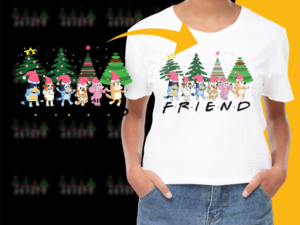 Christmas Friends T-Shirt, Cute Holiday Characters, Festive Group Tee, Unisex Winter Apparel