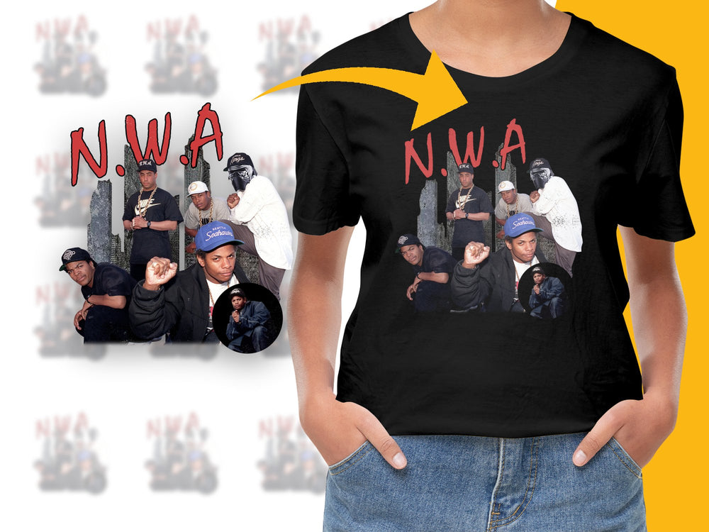 Vintage N.W.A Hip Hop Group Graphic T-Shirt, Classic Rap Tee, 90s Music Fans Apparel, Unisex Black Cotton Shirt