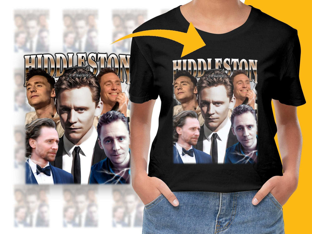 Tom Hiddleston Graphic T-Shirt, Celebrity Photo Collage Tee, Unisex Fan Apparel, Gift Idea