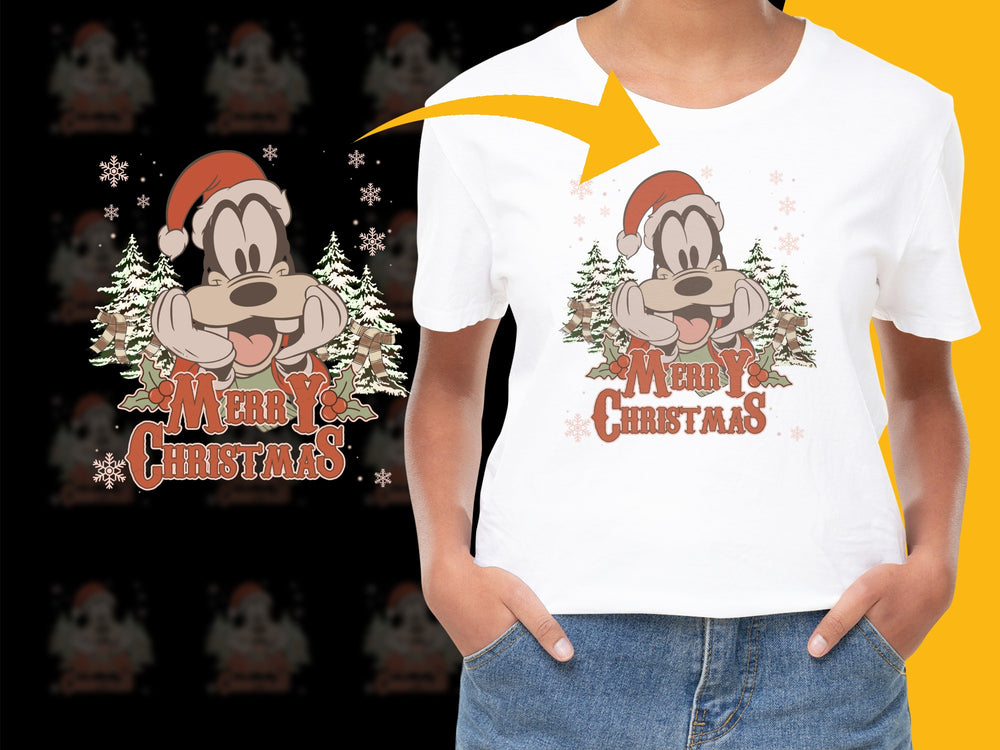 Merry Christmas T-Shirt Kids Cartoon Monkey Festive Holiday Graphic Tee