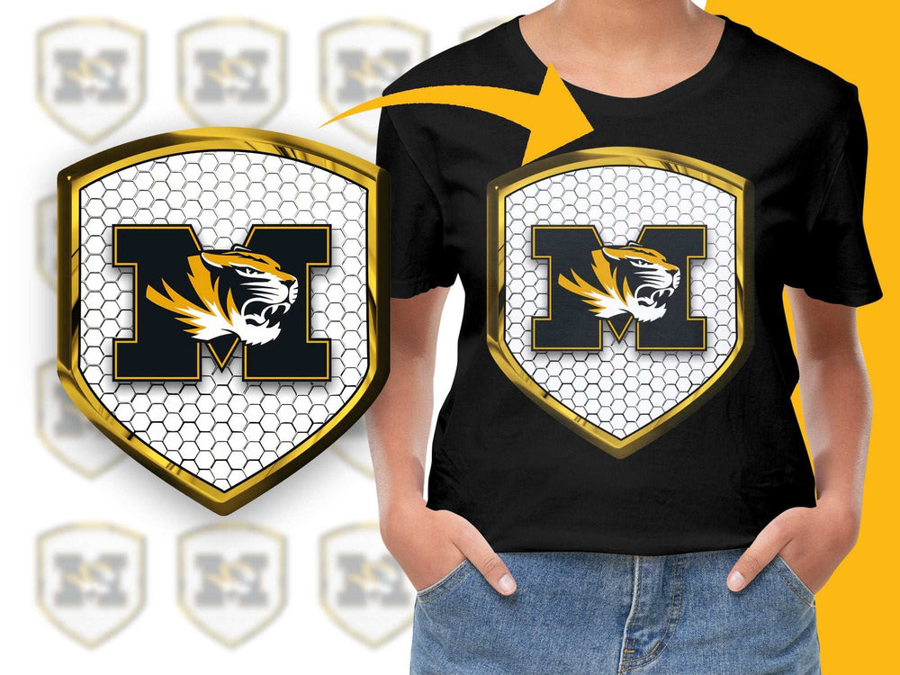 Youth Sports Team Logo T-Shirt, Customizable Letter M, Tiger Mascot Graphic Tee