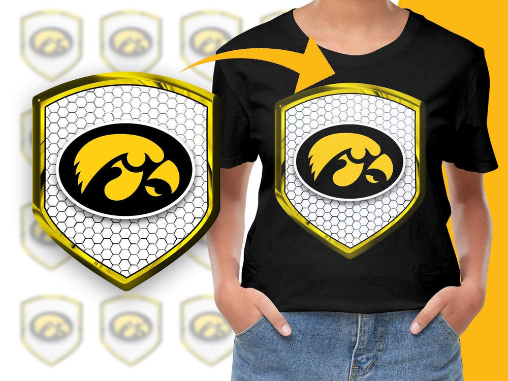 Kids Black Graphic T-Shirt with Yellow Emblem, Cool Superhero Shield Design, Trendy Boys Casual Wear