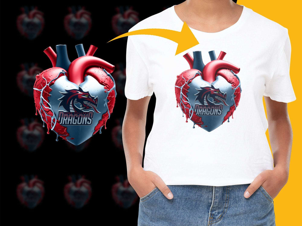Dragon Heart Graphic T-Shirt, Cool Fantasy Style Tee, Unisex Adult Clothing, Unique Dragon Design Shirt