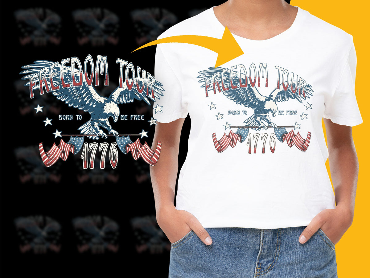 Freedom Tour 1776 Eagle T-Shirt, Patriotic Graphic Tee, Born to Be Free, USA Flag, Unisex American Pride Top