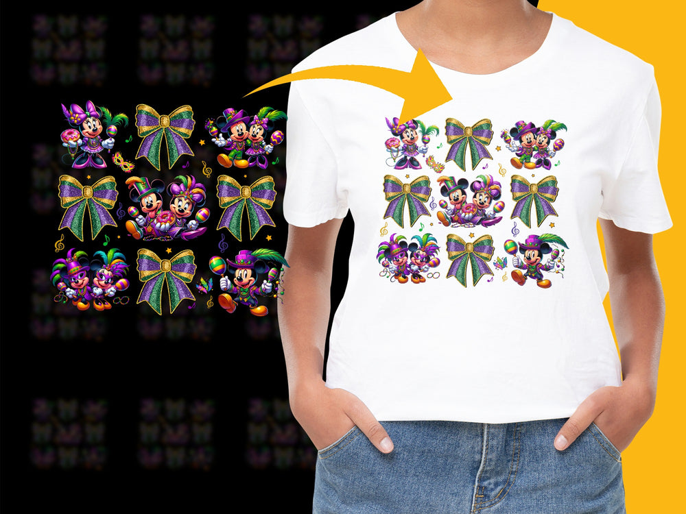 Colorful Mardi Gras Beads Butterfly Graphic T-Shirt, Festive Carnival Party Wear, Unisex, Multiple Sizes Available
