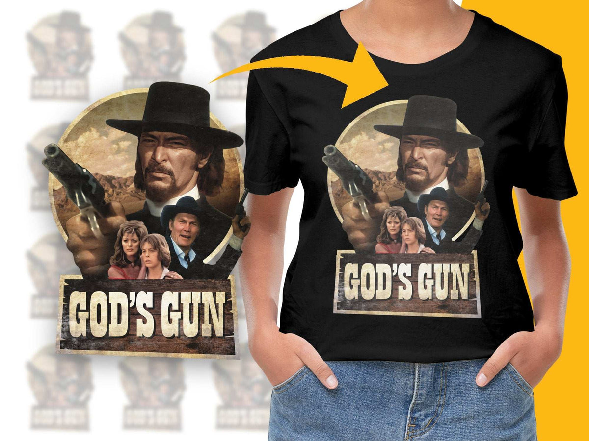 Vintage Western Movie T-Shirt 'God's Gun' Graphic Tee Classic Film Design Cowboy Shirt Unisex Fashion