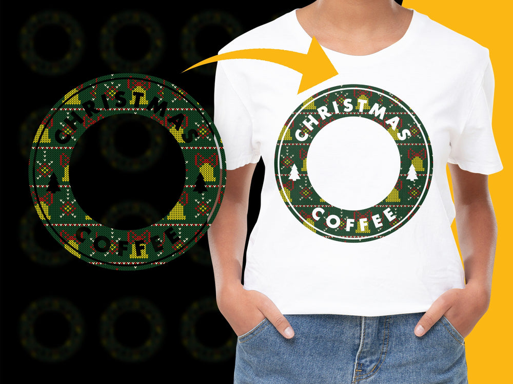 Christmas Coffee T-Shirt, Festive Holiday Graphic Tee, Ugly Sweater Style Print, Casual Apparel