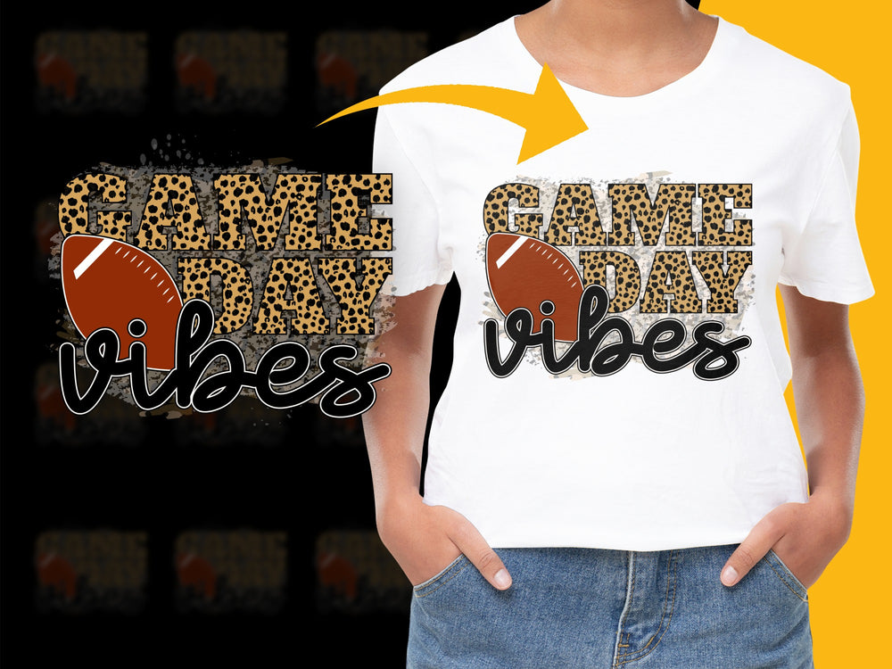 Game Day Vibes T-Shirt, Leopard Print Football Graphic Tee, Sports Event Casual Wear, Trendy Game Day Shirt for Women and Men