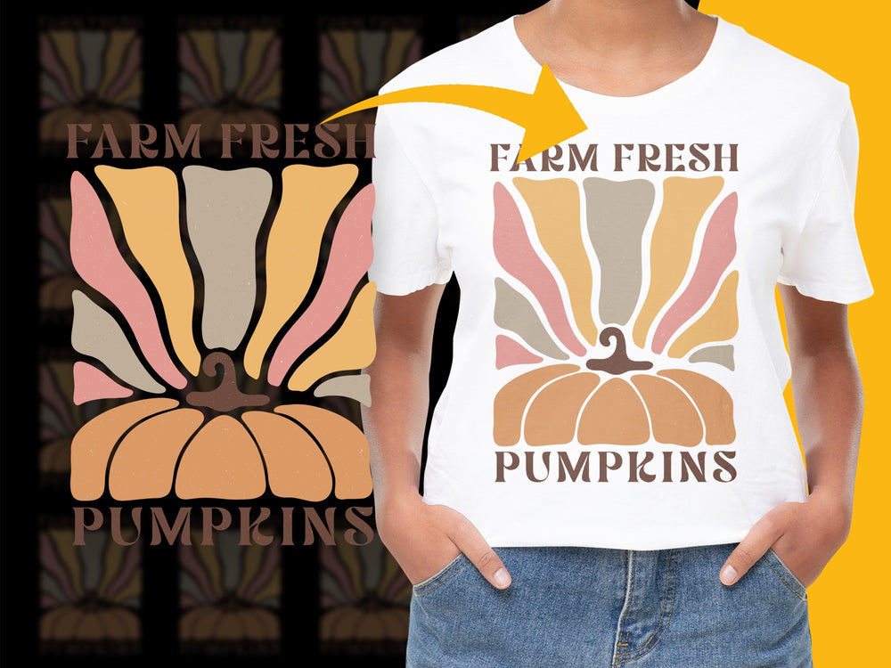 Farm Fresh Pumpkins T-Shirt, Autumn Harvest Graphic Tee, Women's Fall Fashion Top, Soft Cotton Casual Shirt