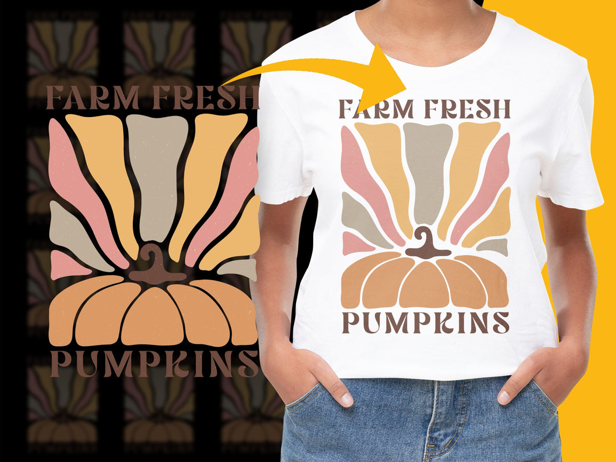 Farm Fresh Pumpkins T-Shirt, Autumn Harvest Graphic Tee, Women's Fall Fashion Top, Soft Cotton Casual Shirt