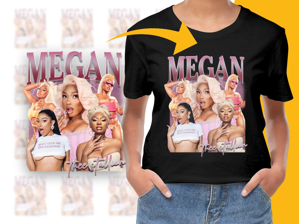 Megan Fan T-Shirt, Vegan Graphic Tee, Hip Hop Style, Trendy Music Artist Top, Bold Pink Design