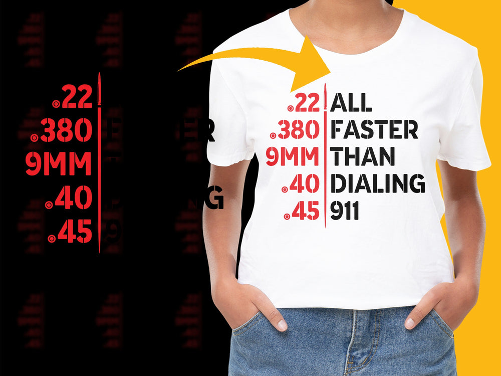 Bold Statement T-Shirt, White Graphic Tee, 'Faster Than Dialing 911' Message, Unisex Cotton Shirt