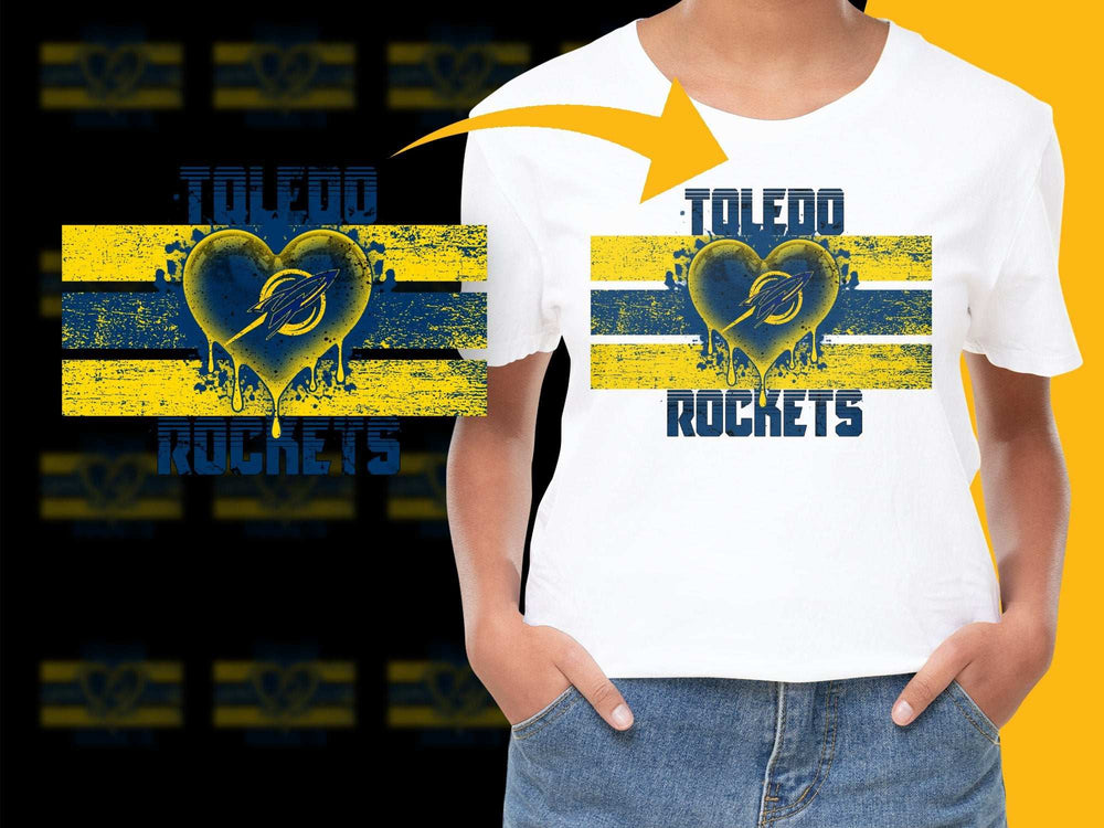 Toledo Rockets T-Shirt, Vintage Heart Design, Yellow and Blue, Sports Fan Apparel, College T-Shirt, Gift Idea