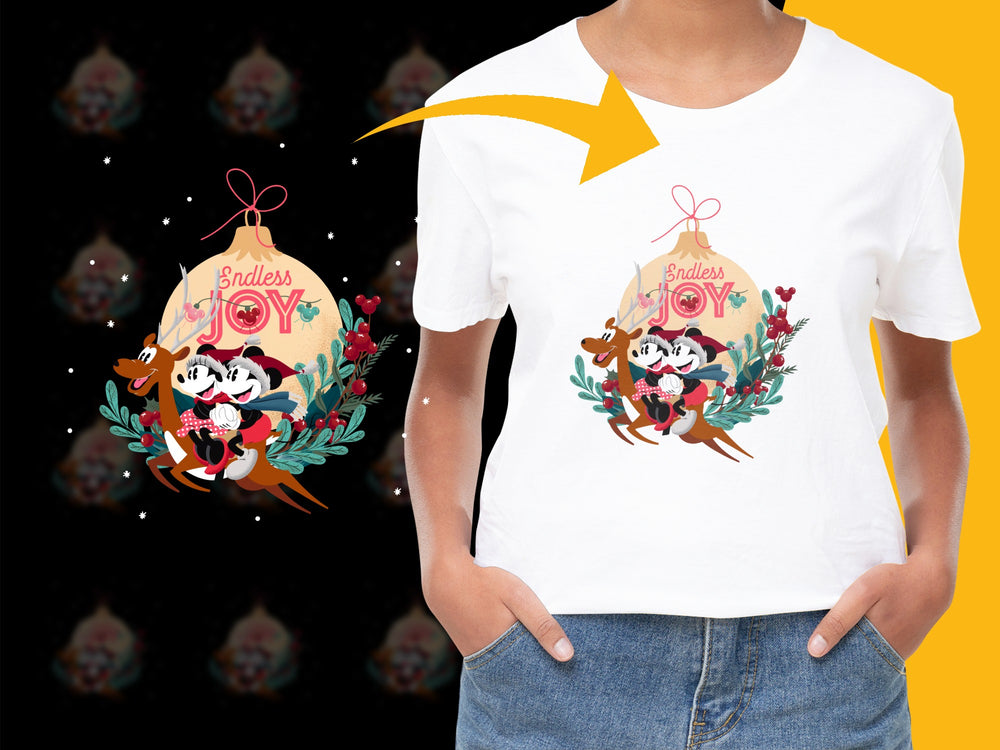 Endless Joy Christmas T-Shirt, Festive Holiday Graphic Tee, Cute Penguins and Ornaments Design, Kids and Adults Sizes Available