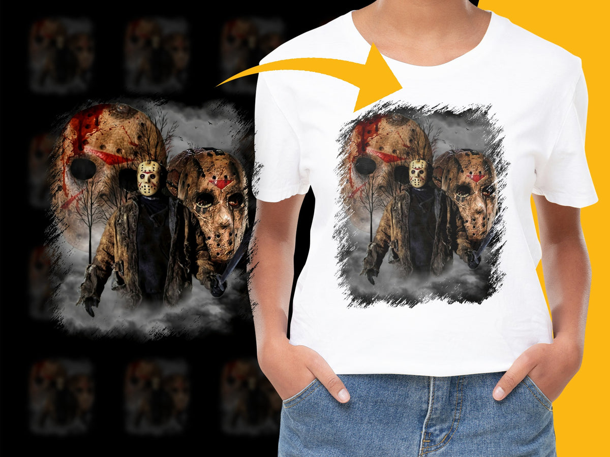 Horror T-Shirt Jason Inspired Scary Mask Graphic Tee, Unisex Halloween Costume Apparel