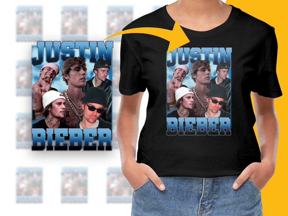 Vintage Inspired Justin Bieber Photo Collage T-Shirt, Retro Pop Star Tee, Unisex Fashion Top