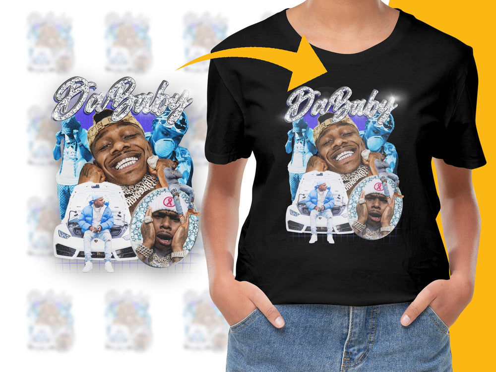 DaBaby Graphic T-Shirt, Hip Hop Artist Collage Tee, Music Fan Merchandise, Cool Pop Culture Apparel