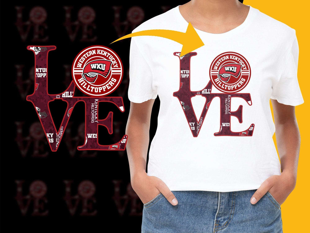 Western Kentucky University Love T-Shirt, Hilltoppers College Apparel Gift, Red and White Graphic Tee