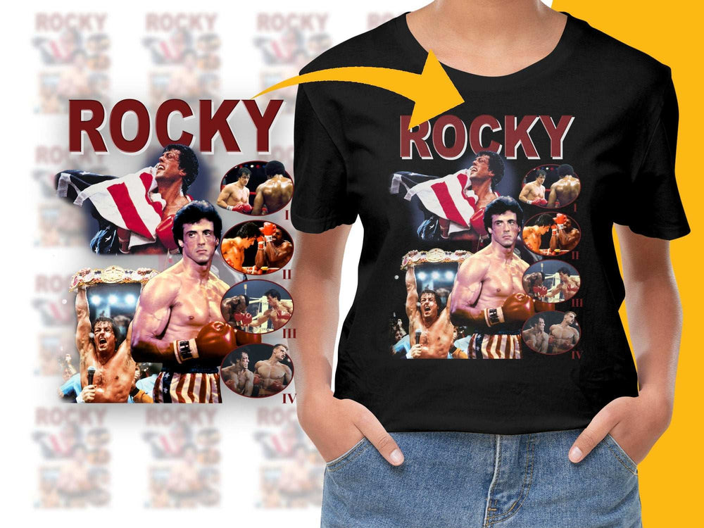 Rocky Balboa Movie Collage T-Shirt, Vintage Inspired Film Graphic Tee, Boxing Fan Gift Idea, Men's Fashion Shirt