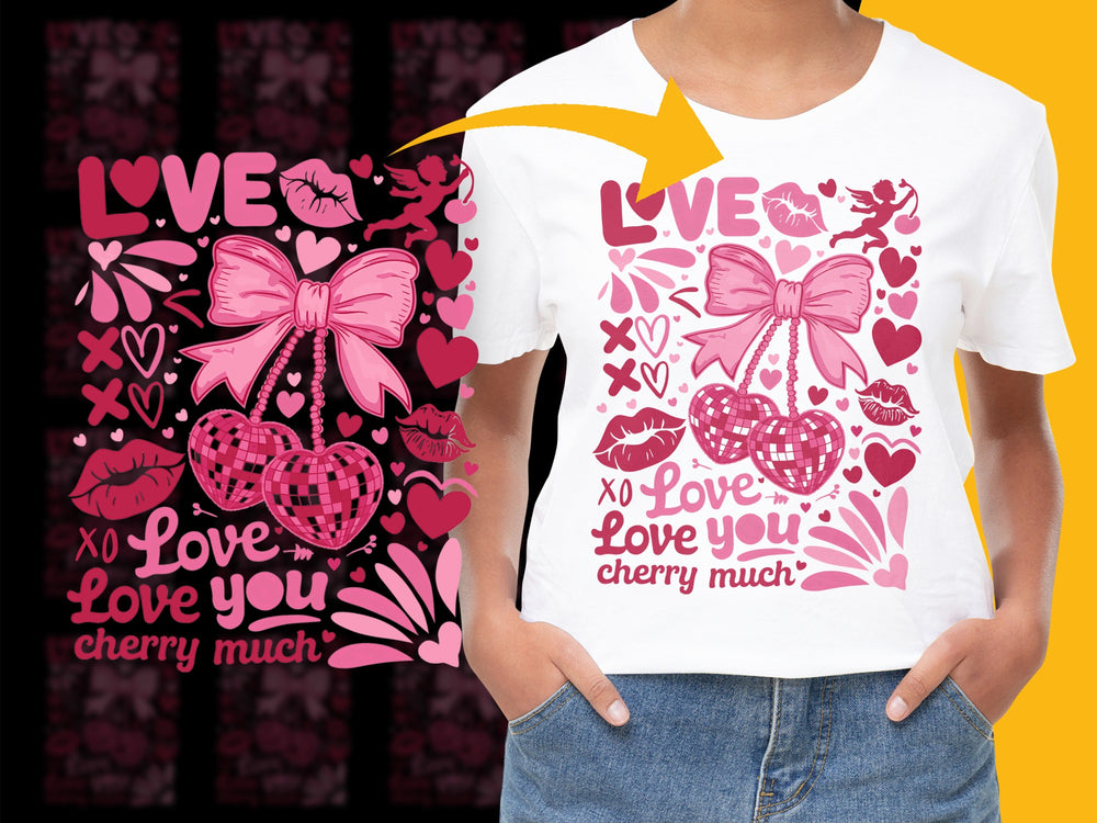 Valentine's Day T-Shirt, Pink Love Hearts Graphic, Casual Romantic Tee, Women's Fashion Top, Gift for Her