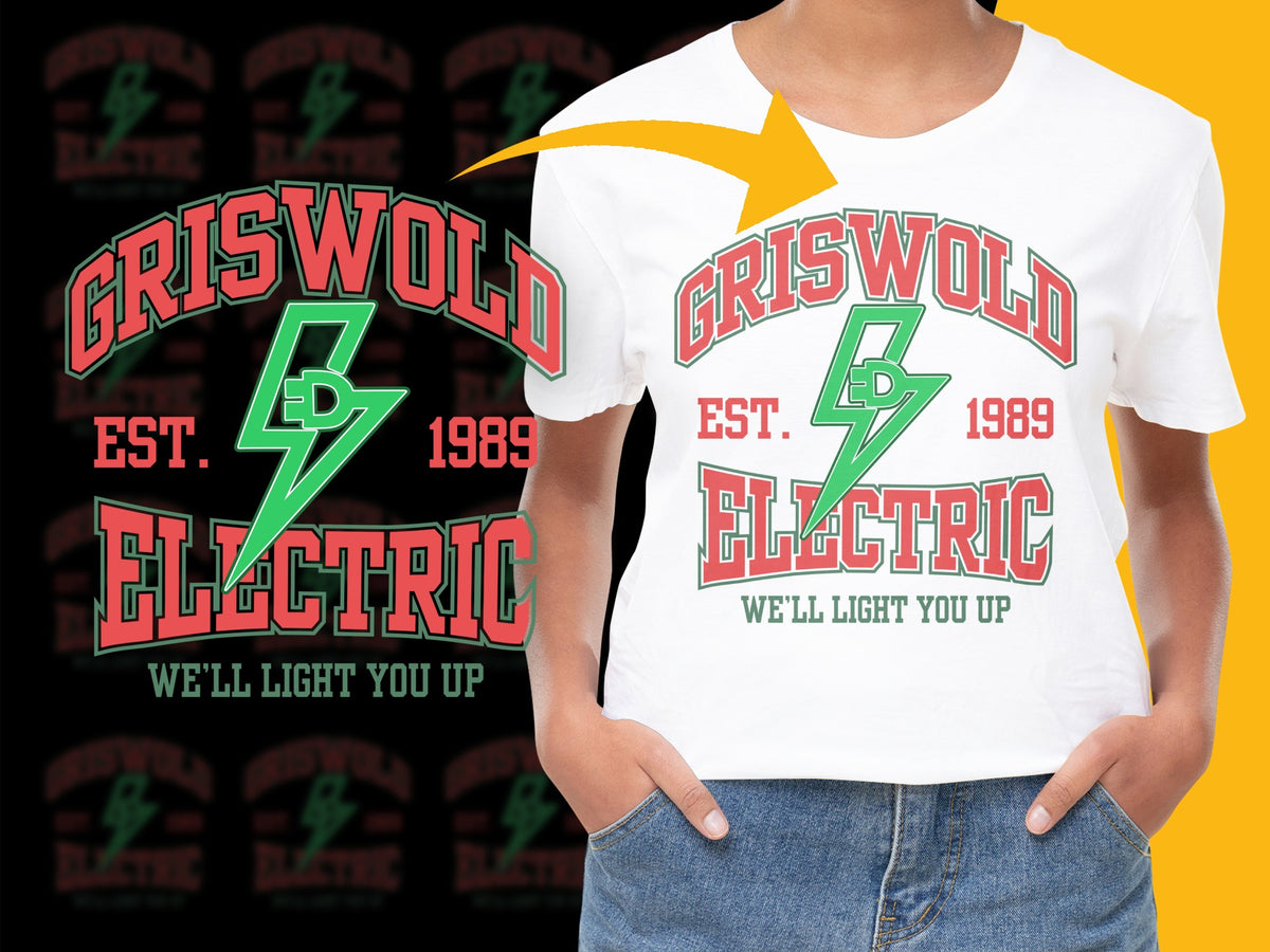 Griswold Electric 1989 T-Shirt, Vintage Style Graphic Tee, Retro Lightning Bolt Design, Movie Inspired Casual Wear