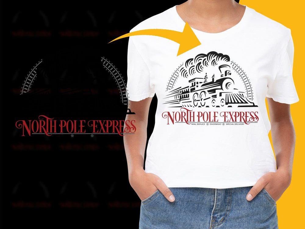 North Pole Express Train T-Shirt, Vintage Locomotive Graphic Tee, Holiday Gift Idea, Unisex White Shirt