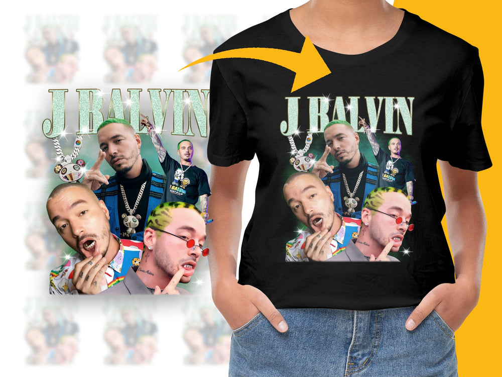 J Balvin Graphic T-Shirt, Colorful Pop Art Style, Music Artist Fan Merch, Casual Streetwear, Trendy Hip-Hop Tee, Unisex Fashion Top