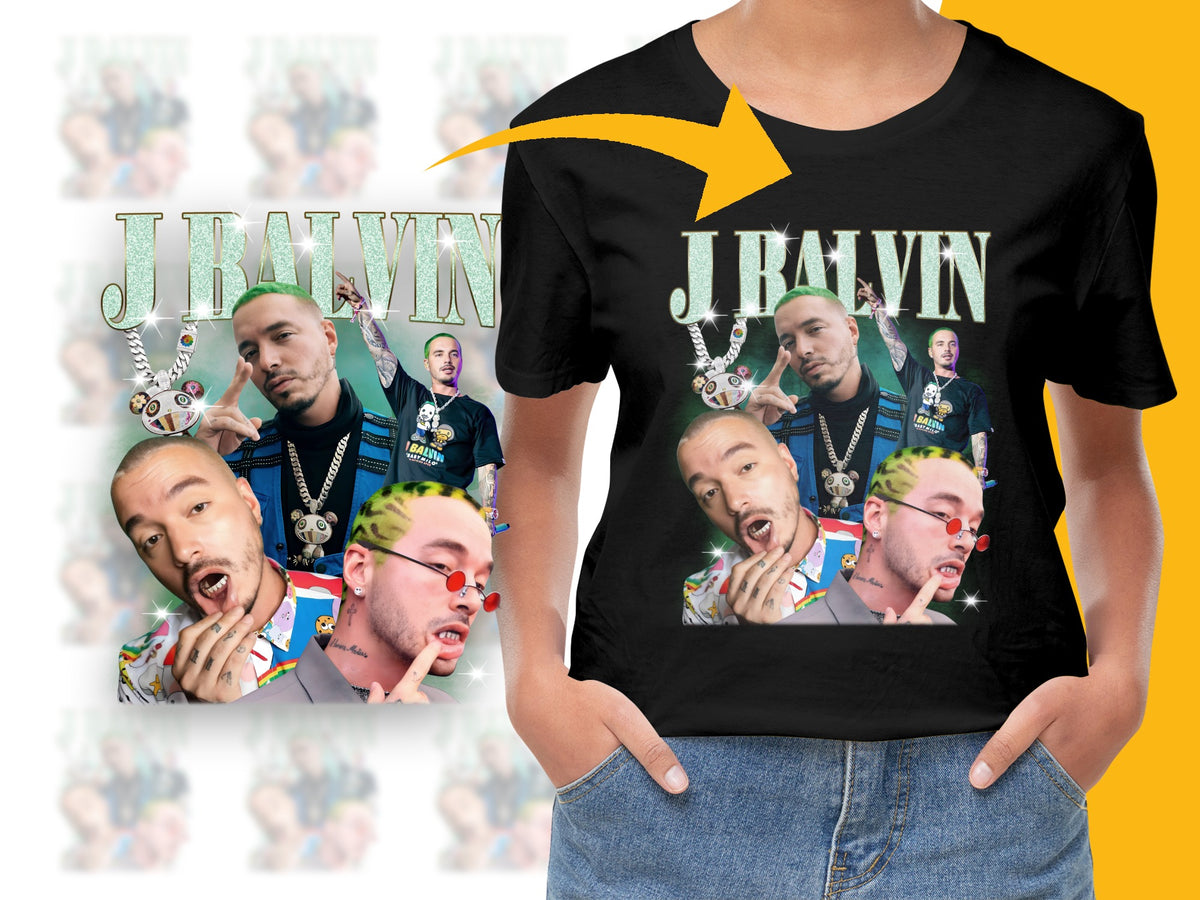 J Balvin Graphic T-Shirt, Colorful Pop Art Style, Music Artist Fan Merch, Casual Streetwear, Trendy Hip-Hop Tee, Unisex Fashion Top