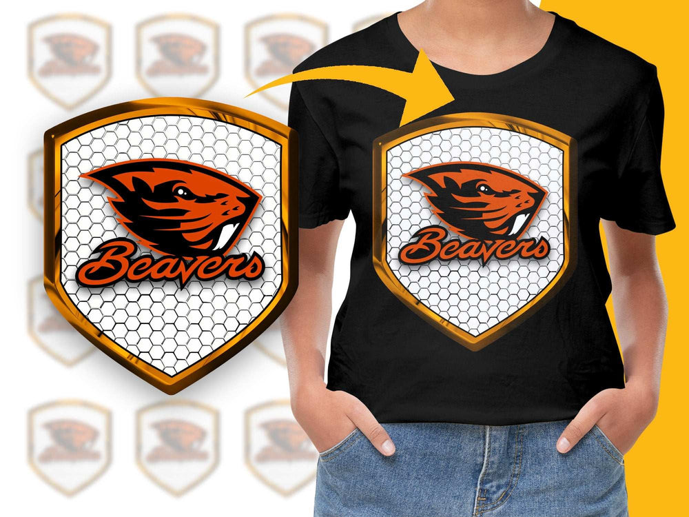 Beaver Mascot Sports Team Logo T-shirt, Youth Graphic Tee, Orange Black Casual Wear