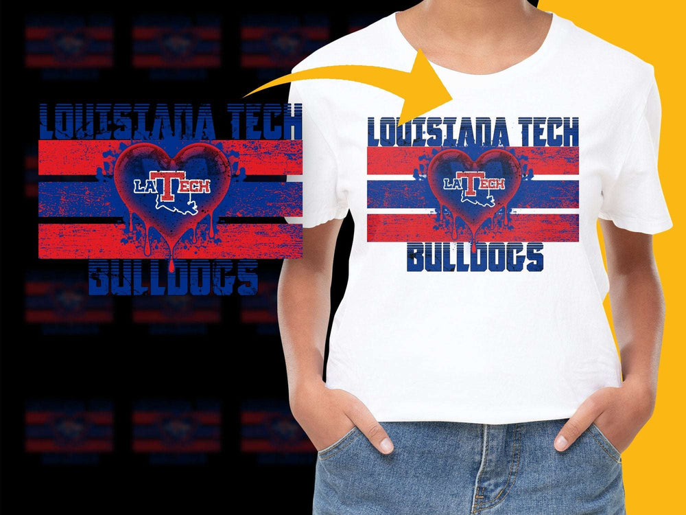 Louisiana Tech Bulldogs T-Shirt, Patriotic Heart Graphic Tee, College Sports Apparel, Fan Gear
