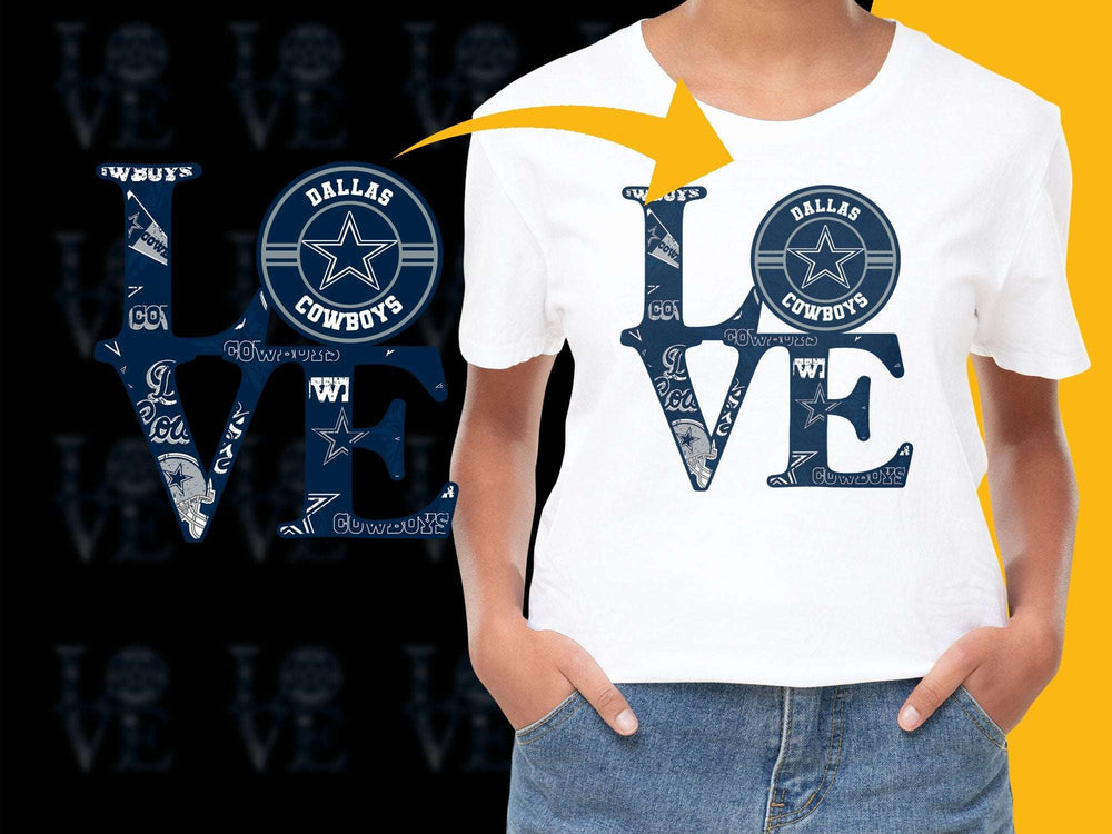 Dallas Cowboys Love Graphic T-Shirt, Football Fan Apparel, Casual Sports Tee, Unisex White Shirt.