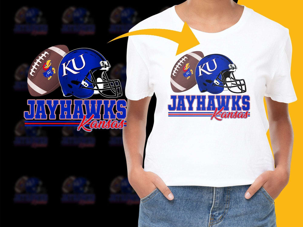 Kansas Jayhawks Football Helmet Graphic T-Shirt, College Sports Fan Apparel, Youth and Adult Sizes Available