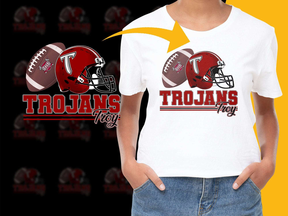 Troy Trojans Football T-Shirt, Red Helmet Graphic Tee, Sports Fan Apparel, Youth and Adult Sizes Available
