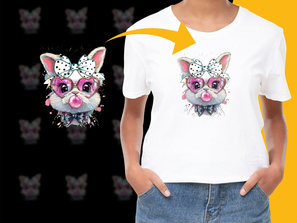 Cute Cartoon Animal T-Shirt, Whimsical Pink Cat with Bow, Kids Fashion Top, Unique Graphic Tee Design