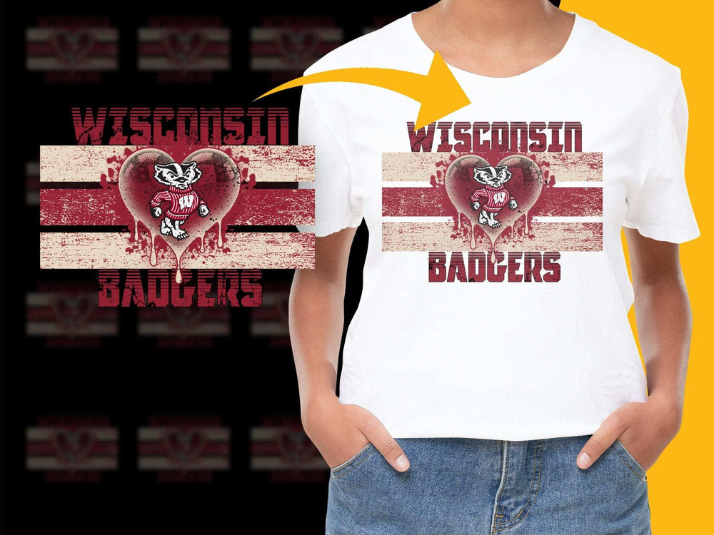 Wisconsin Badgers T-Shirt, Vintage Distressed Logo, College Sports Tee, Fan Apparel