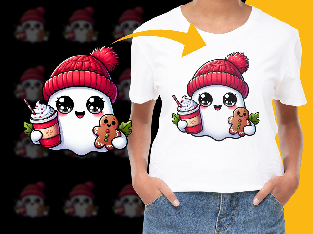 Cute Winter Friends T-Shirt, Snowman and Gingerbread Cartoon, Red Beanie, Christmas Gift Idea for Kids and Adults