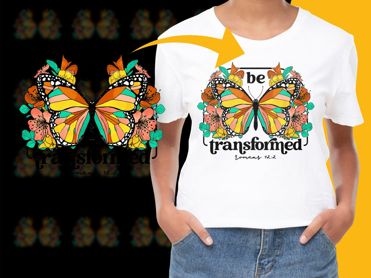 Women's White T-Shirt with Colorful Butterfly Graphic, Inspirational Quote, Casual Wear