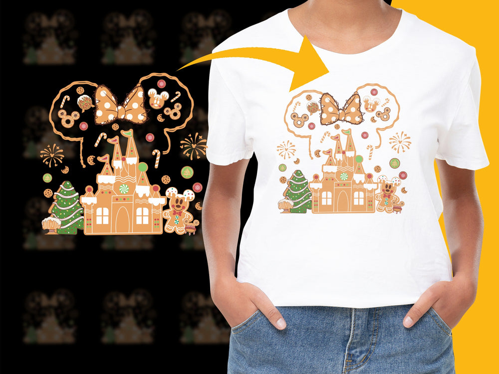 Christmas Gingerbread Castle T-Shirt, Festive Holiday Tee, Kids and Adults Sizes, Cute Gingerbread House Design