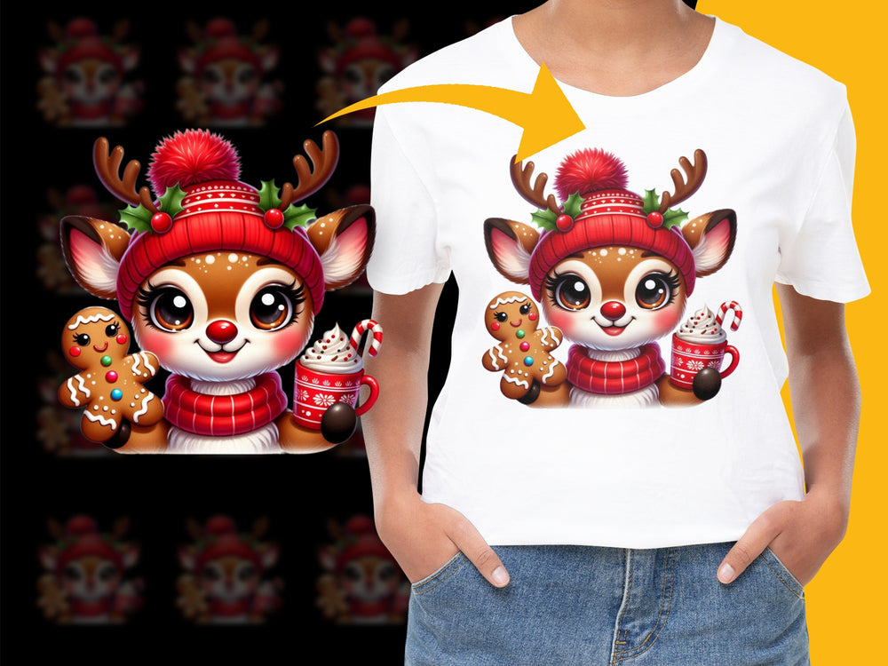 Cute Christmas Reindeer T-Shirt, Festive Holiday Graphic Tee, Kids and Adults Casual Wear