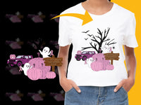 Load image into Gallery viewer, Cute Ghosts and Pink Cars Halloween T-Shirt, Spooky Tree Graphic Tee, October Fall Fashion for Kids and Adults